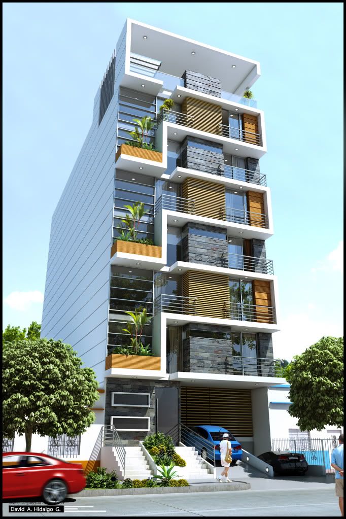 Edificio Moalba III: seis pisos con balcones y jardineras