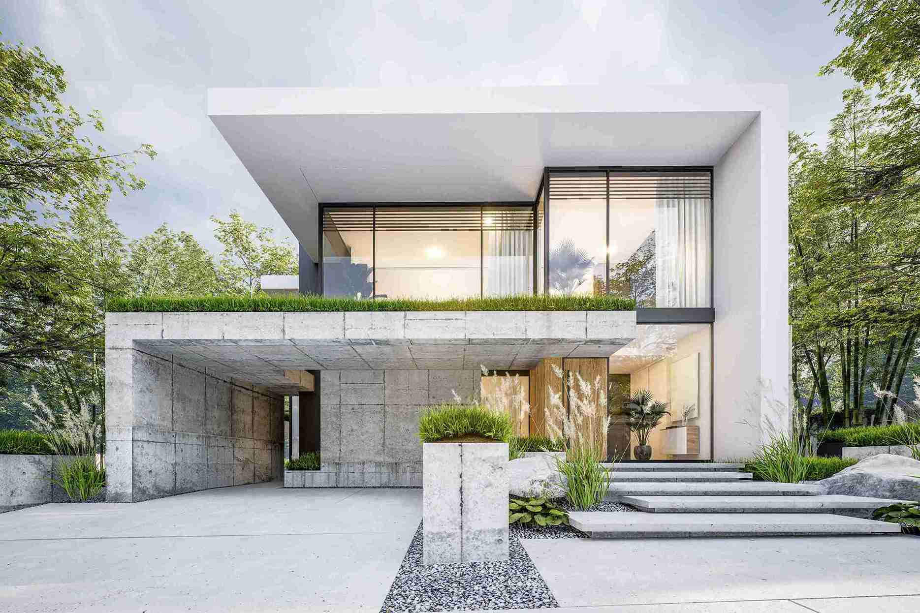 Fachada de una vivienda moderna construida por Moalba